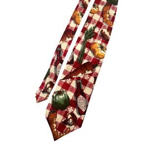 TABASCO Necktie Picnic Vegetables Silk Red White Gingham